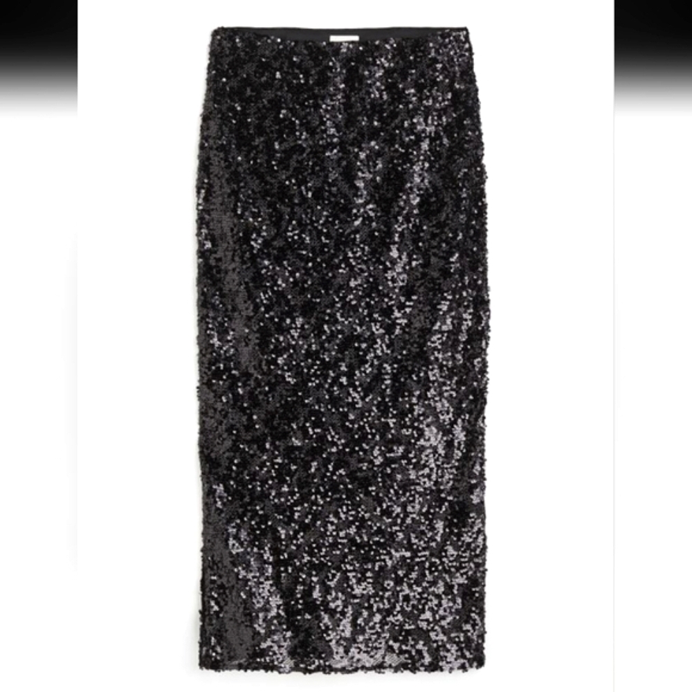 H&M Long Midi Black Tight Pencil Skirt Mesh and Sequins Small